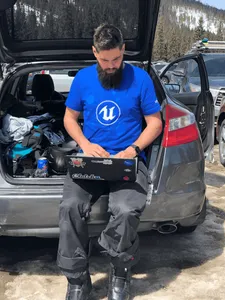 Bobby working remotely from the ski slopes